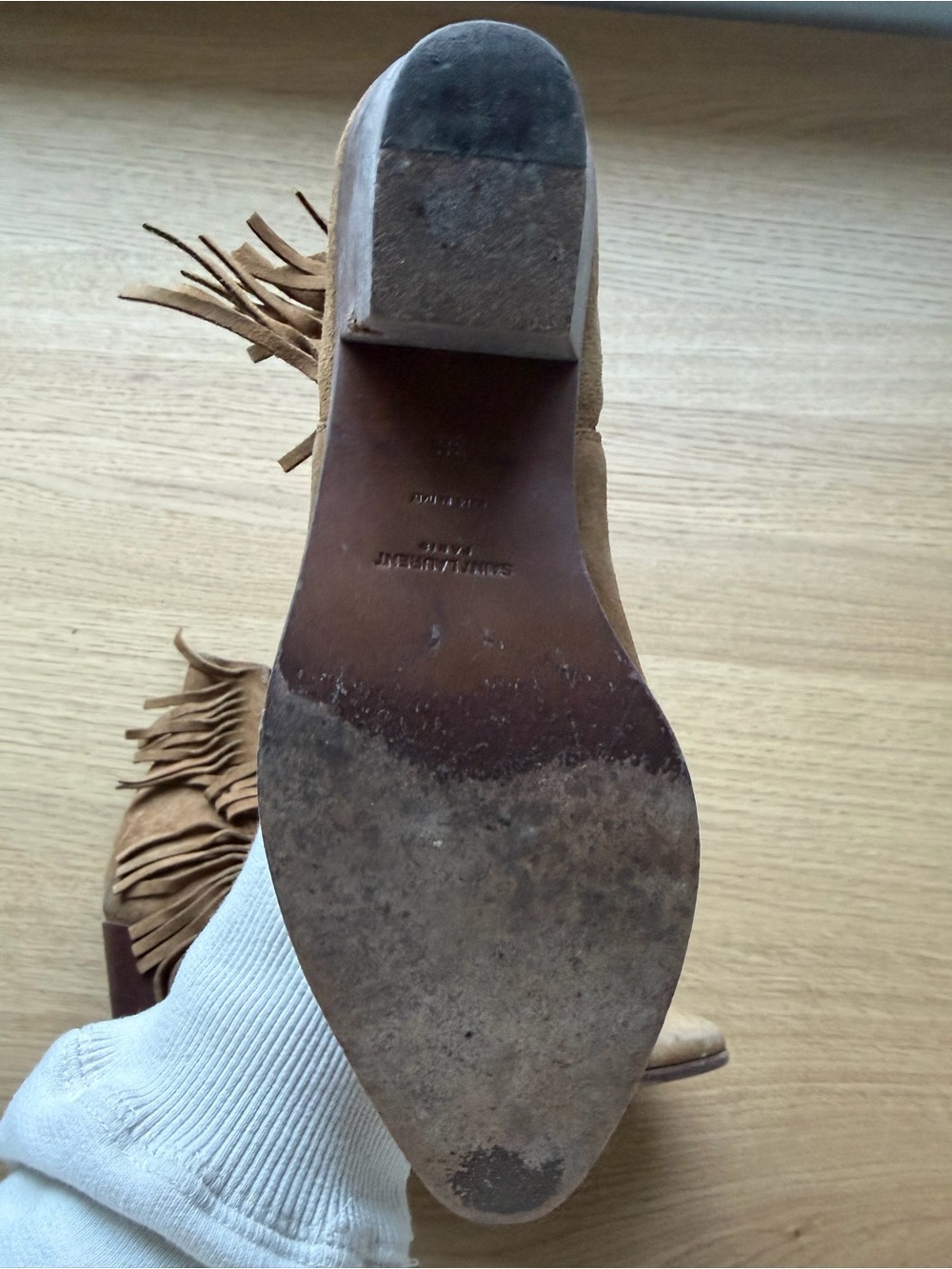 Saint Laurent Tan Suede Fringe Ankle Boots - Picture 3 of 4